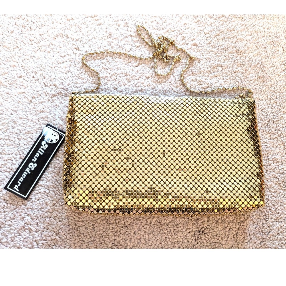 Vintage NWT Allan‎ Edward Gold Mesh Evening Clutch Shoulder Purse Crossbody Bag